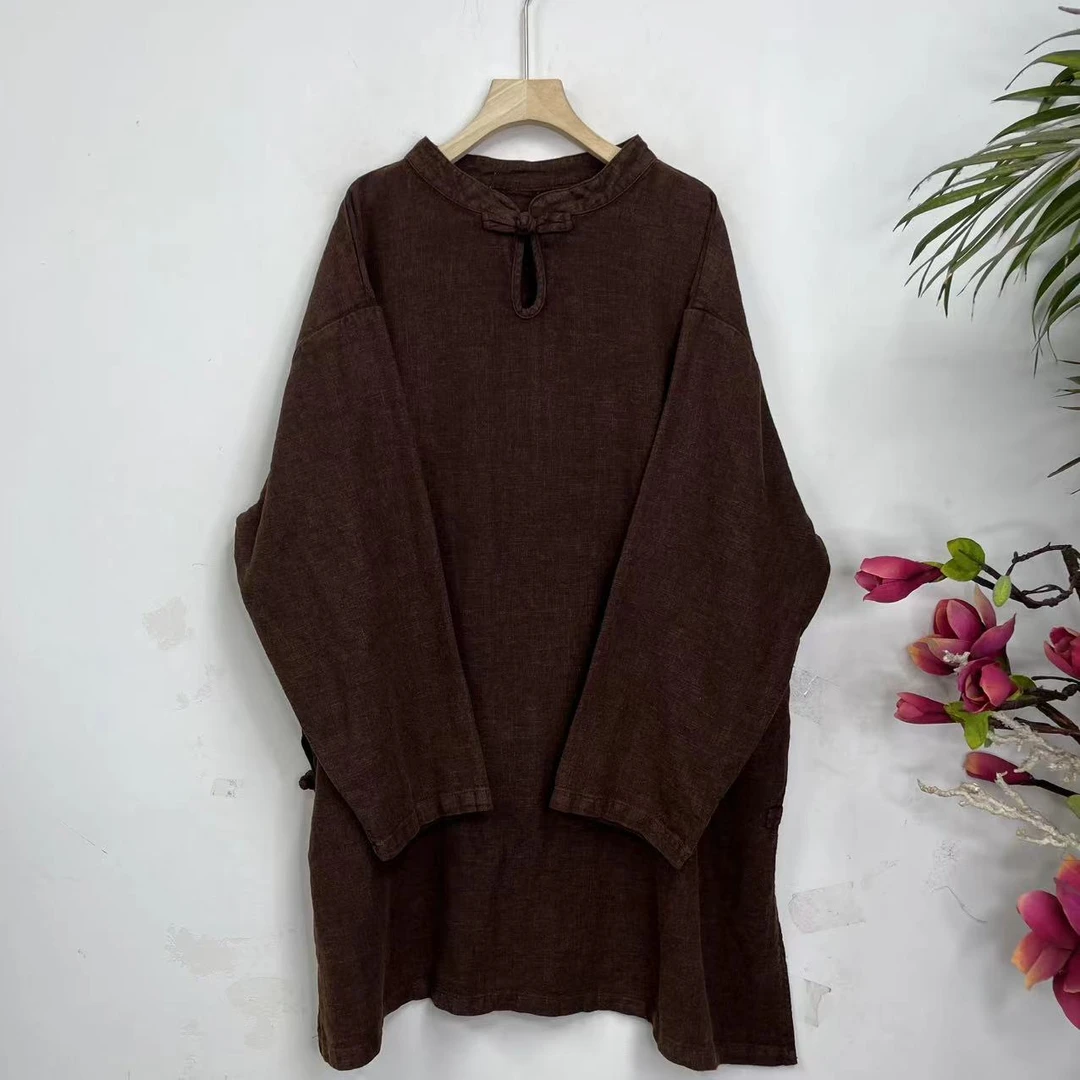 花璟原创设计复古炒色一粒扣茶服连衣裙（衣长85胸围136）