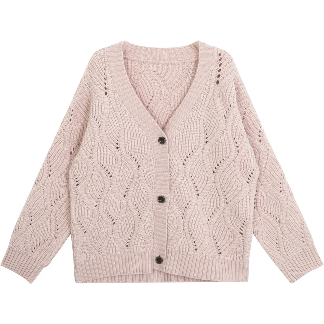 【粉童话】秋季ins气质温柔粗螺纹宽松V领针织衫HC-25052