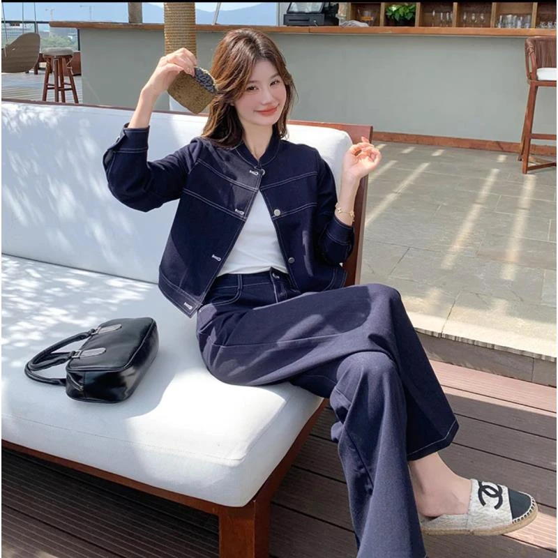【慕茜】1时尚丹宁牛仔套装女2025春季新款洋气减龄显瘦套装