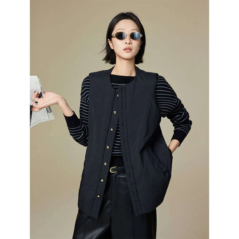 美洋MEIYANG 自由感马甲 3M新雪丽|圆领宽松保暖皱感棉服马夹Usr