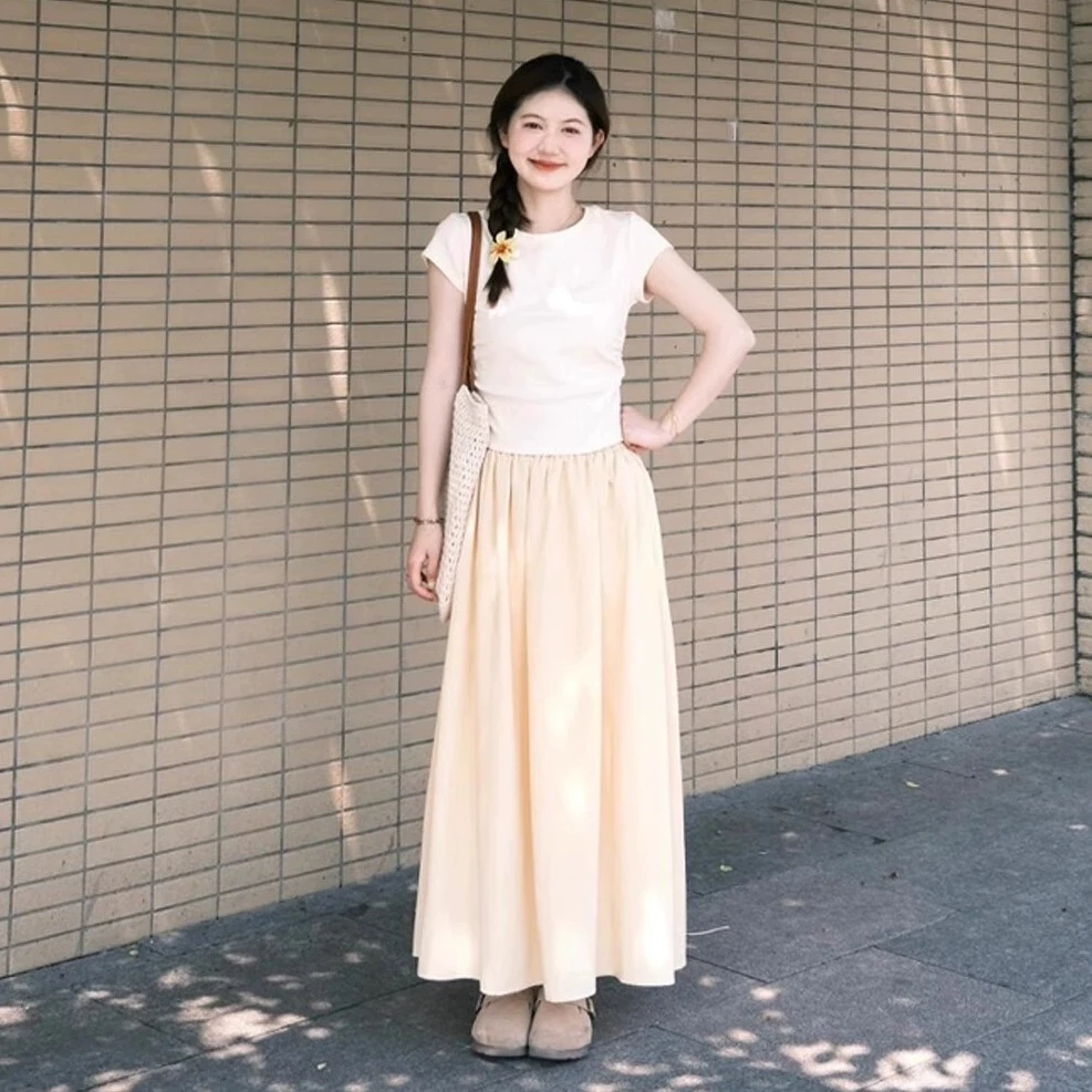 夏季穿搭一整套大码微胖mm法式气质短袖上衣显瘦半身裙减龄套装女