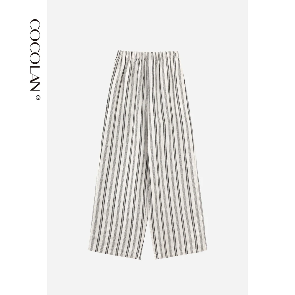 COCOLAN【条纹麻】亚麻苎麻夏季新款条纹休闲长裤阔腿裤CL1K0216