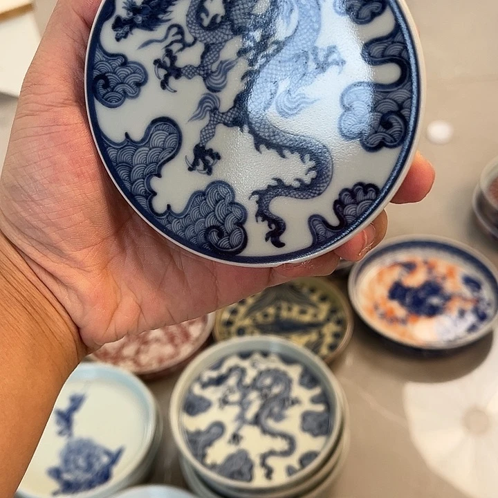 瓷片༄****༅景德镇青花穿云龙盖置