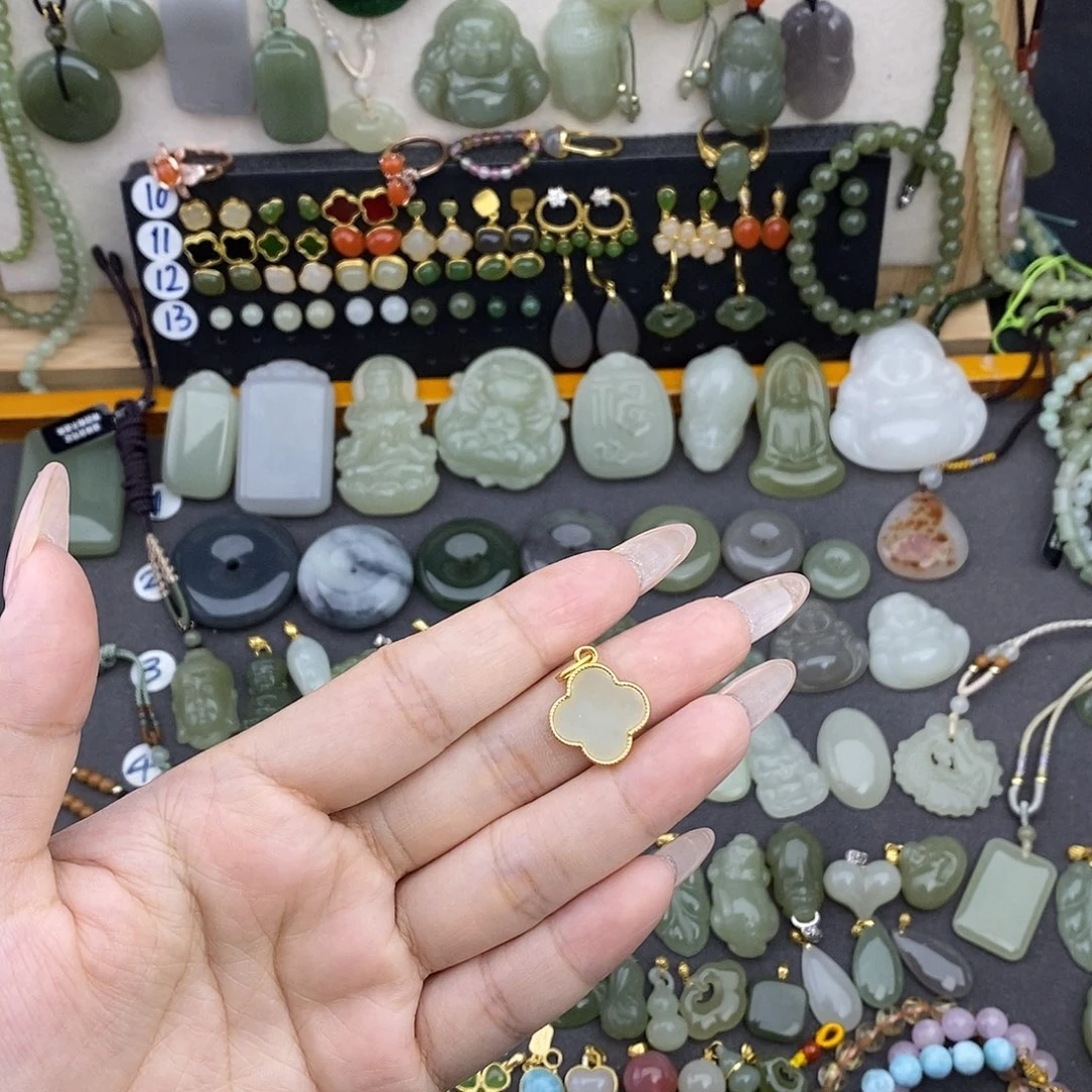 和田玉银S925镶嵌吊坠(不含链)