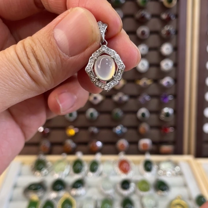 蛇纹石玉戒指银S925镶嵌