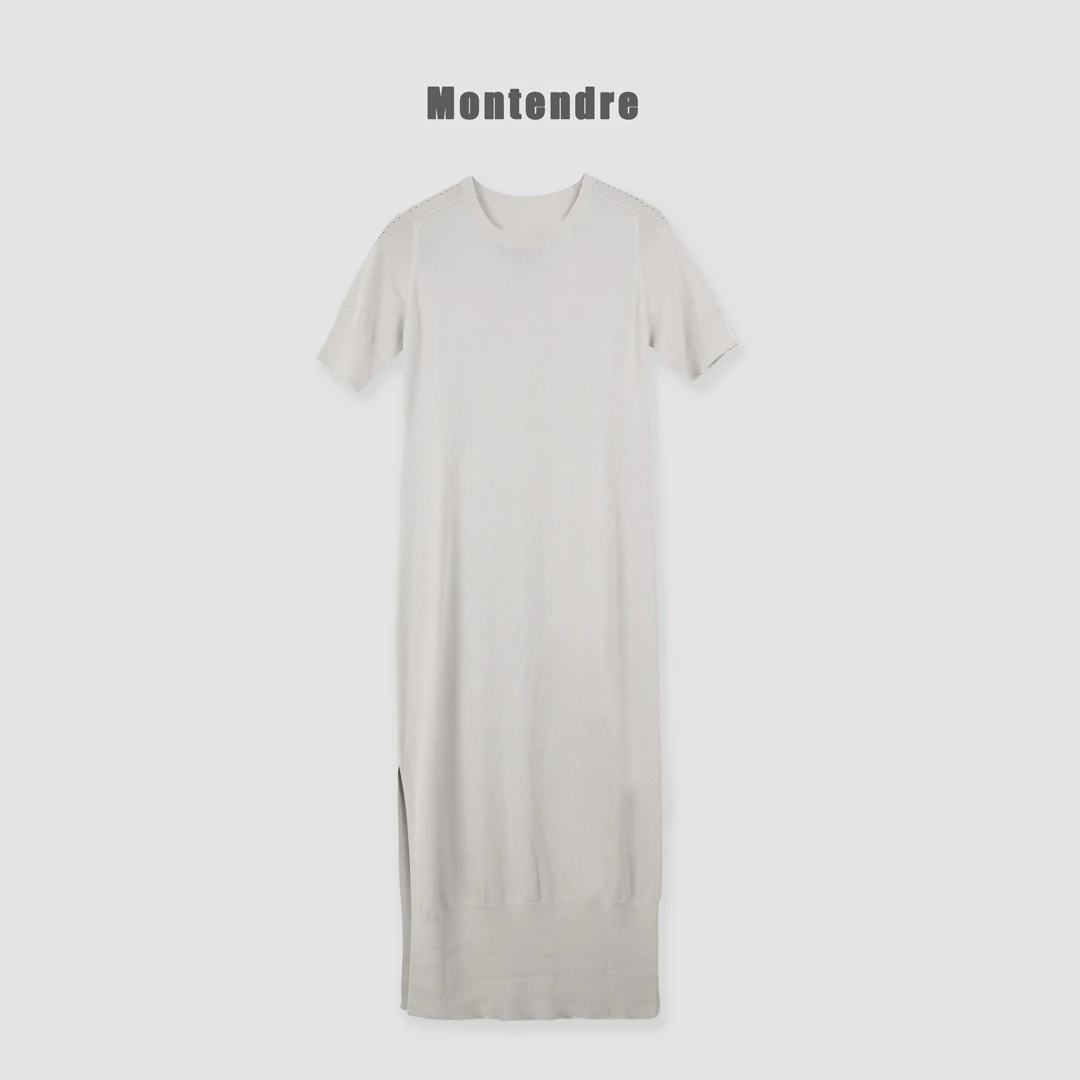 【表姐家】桑蚕丝天丝混纺新款简约气质纯色休闲长款显瘦连衣裙