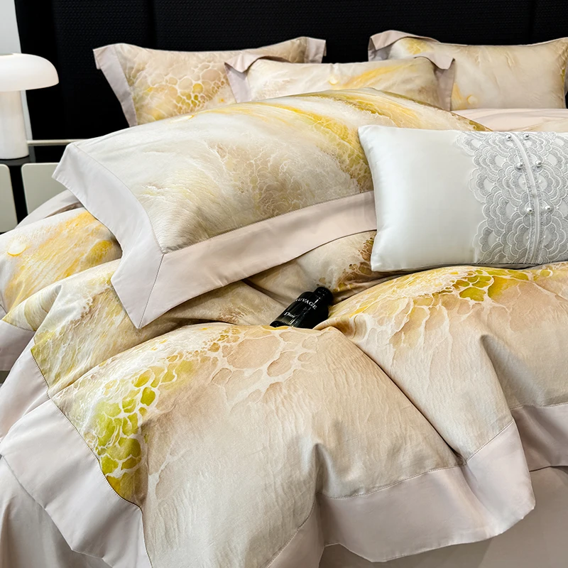 高端轻奢长绒棉四件套纯棉全棉四季通用印花床单被套床笠床上用品