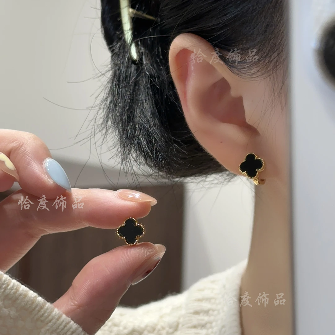 铜合金耳饰 【恰度】气质暗金四叶花朵耳扣轻奢高级感