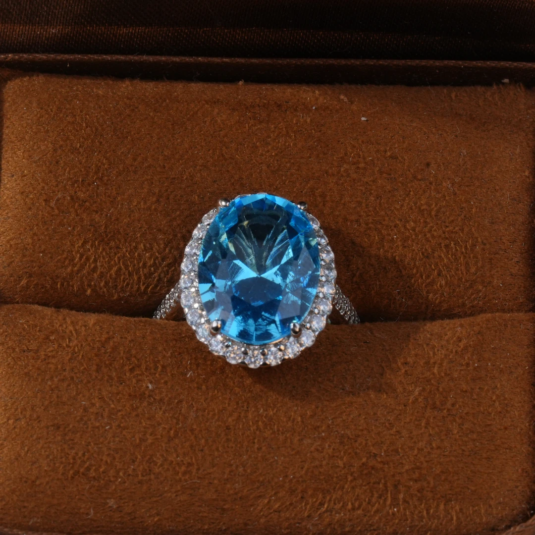 铜合金合成锆石戒指 铜合金 合成立方氧化锆 蓝色戒指7169-3