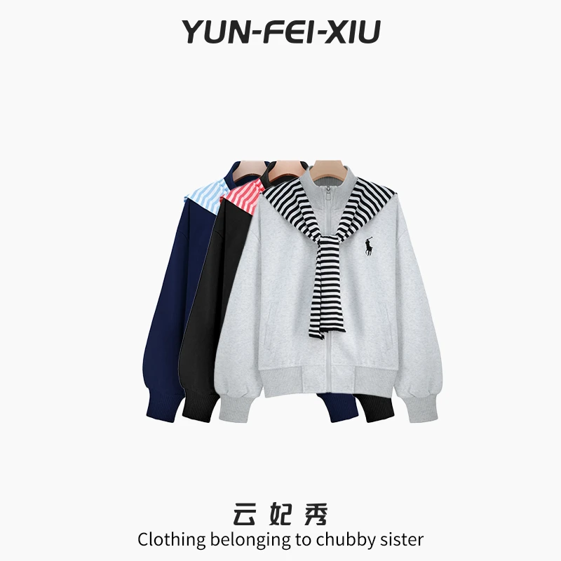 云妃秀大码女装外套时尚休闲胖妹妹显瘦宽松减龄百搭立领秋77102