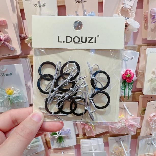 A242-LD银色蝴蝶结发圈一包【满15包邮发货】可爱仙女儿童发饰