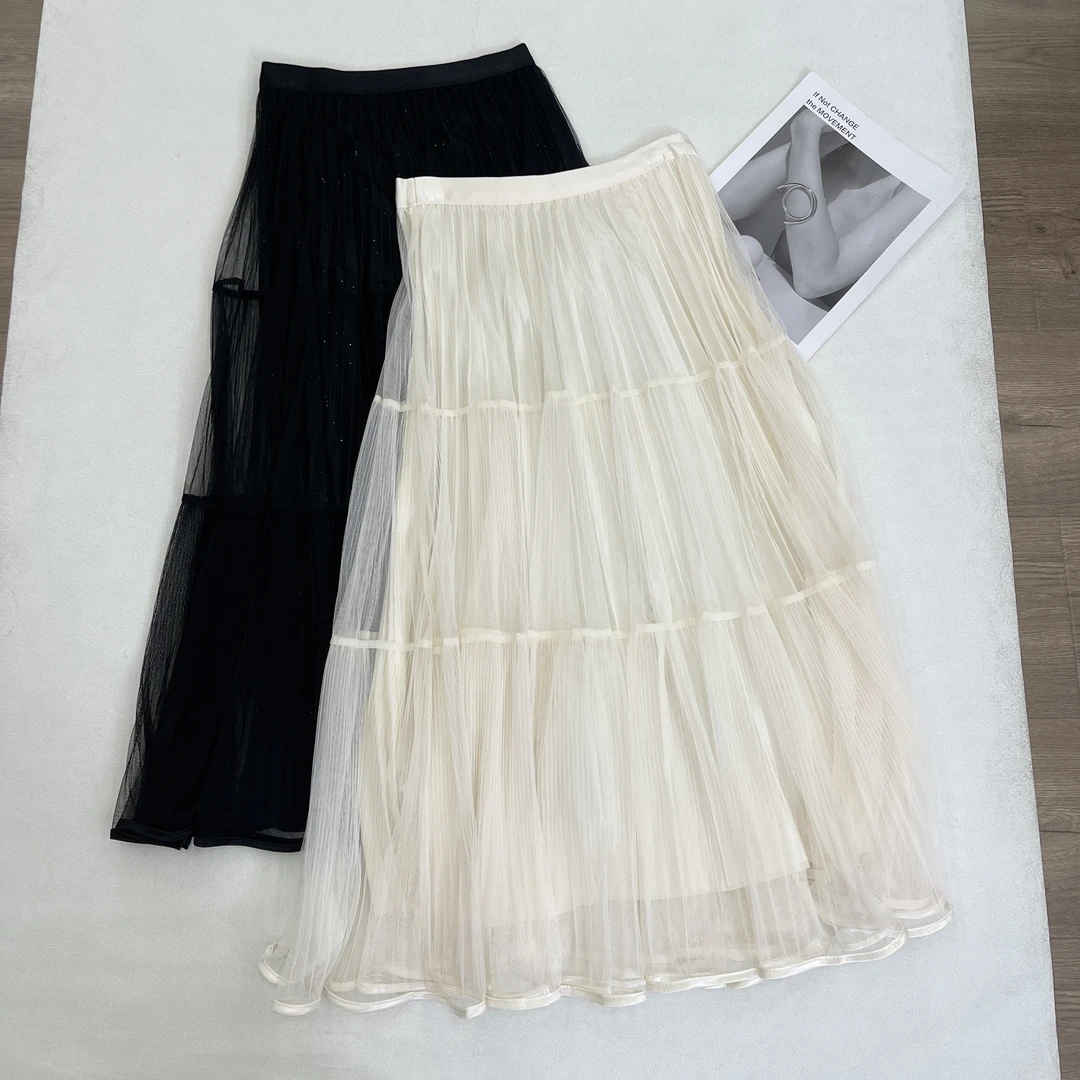 【叶子服饰】春季新款时尚莎边亮钻百搭半身裙25043