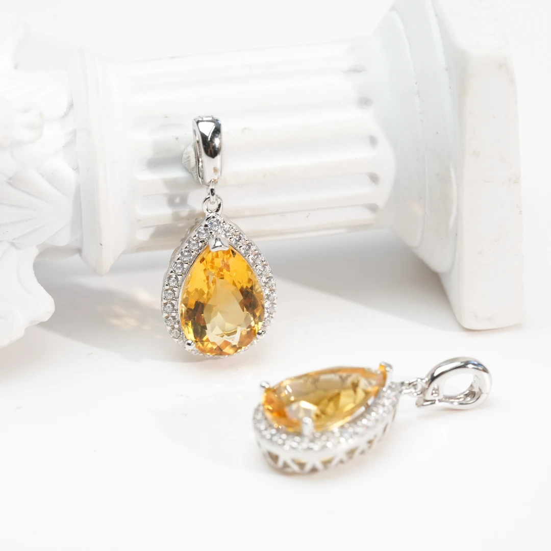 【小北珠宝】S925银黄水晶吊坠约9*13mm【多样性发一件】28-WH161X421