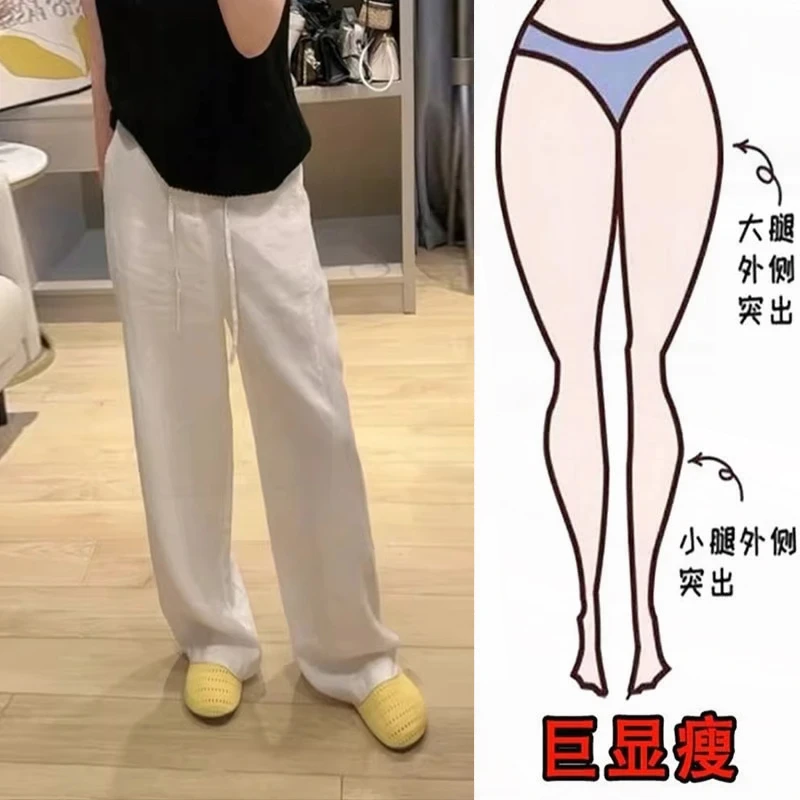夏季白色阔腿裤女夏季2025新款休闲宽松垂感轻薄直筒显高显瘦长裤