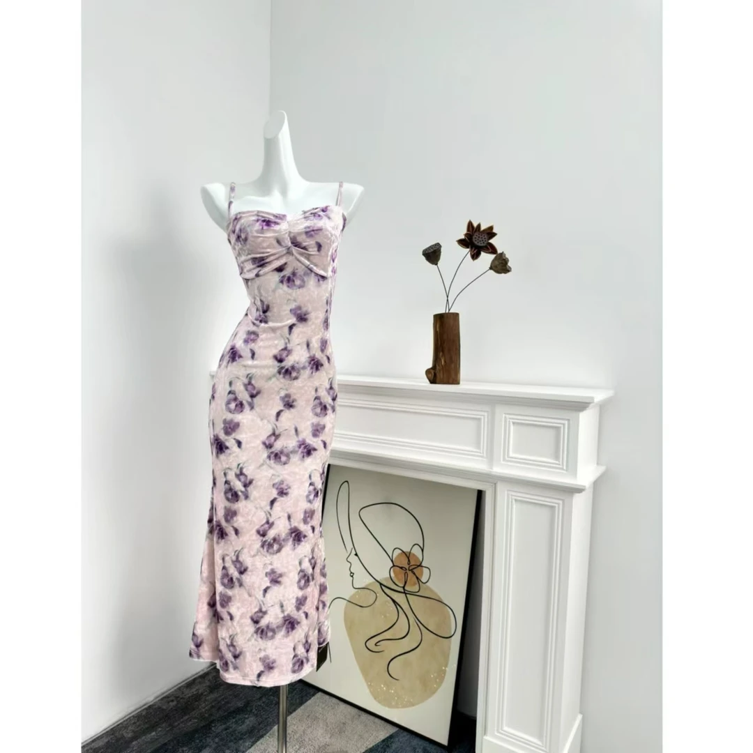 秋冬款高级名媛气质法式性感吊带连衣裙编号401-500