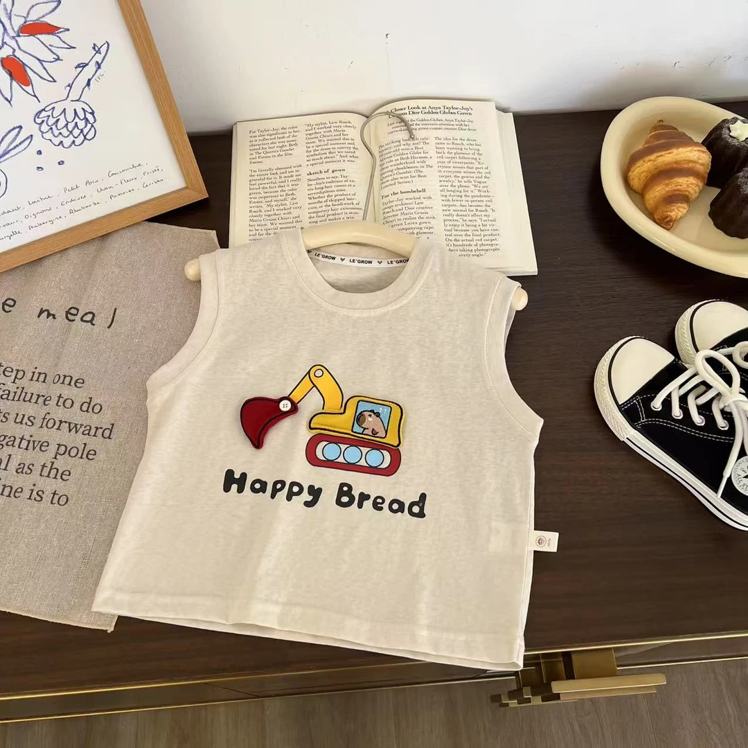 儿童夏季卡通字母立体挖机无袖背心H2135