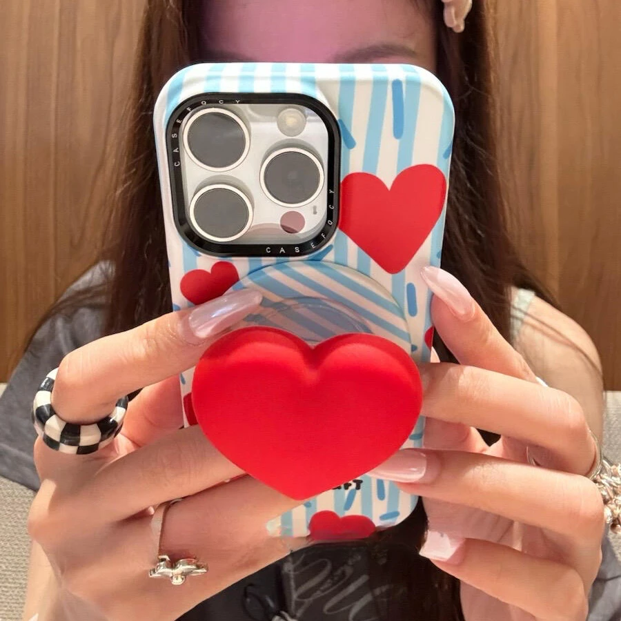 可爱ins小众创意立体日韩爱心手机壳支架 韩系简约风立体爱心磁吸