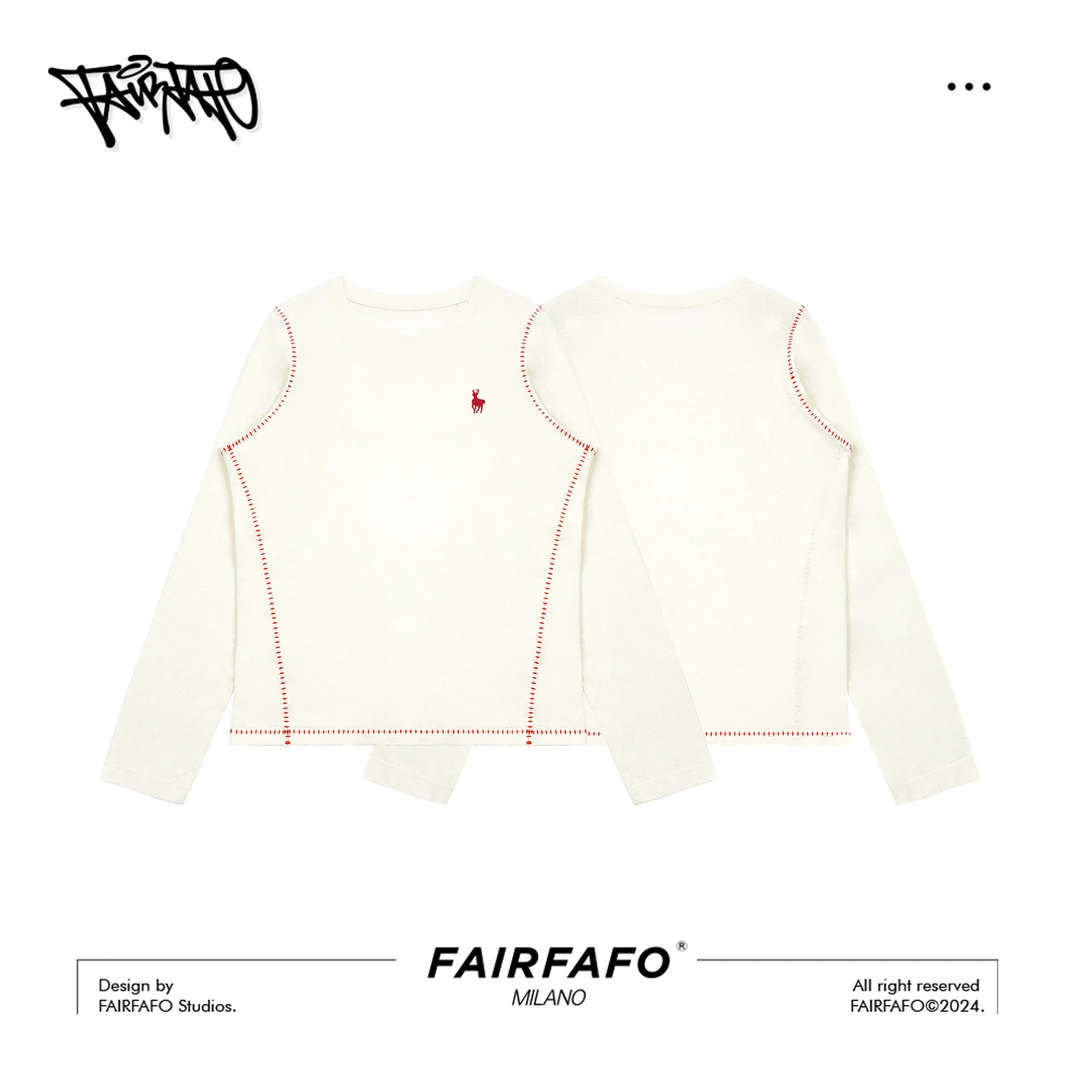 FAIRFAFO林肉肉【撞色线条长袖】亚麻CXCL4C025百搭春季设计款长袖