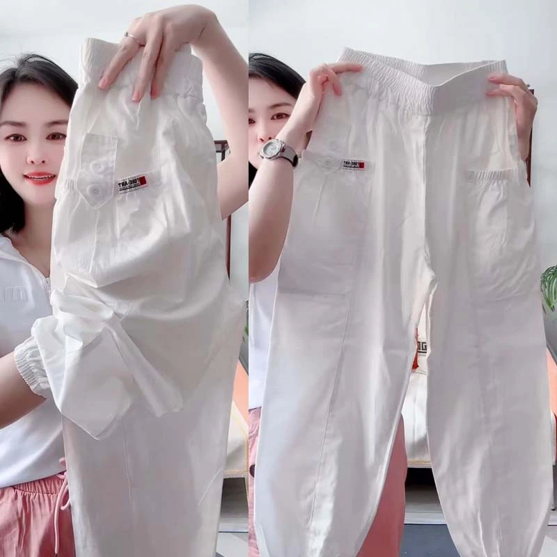 百搭裤子休闲春夏季透气宽松时尚洋气哈伦裤灯笼裤白色八分裤