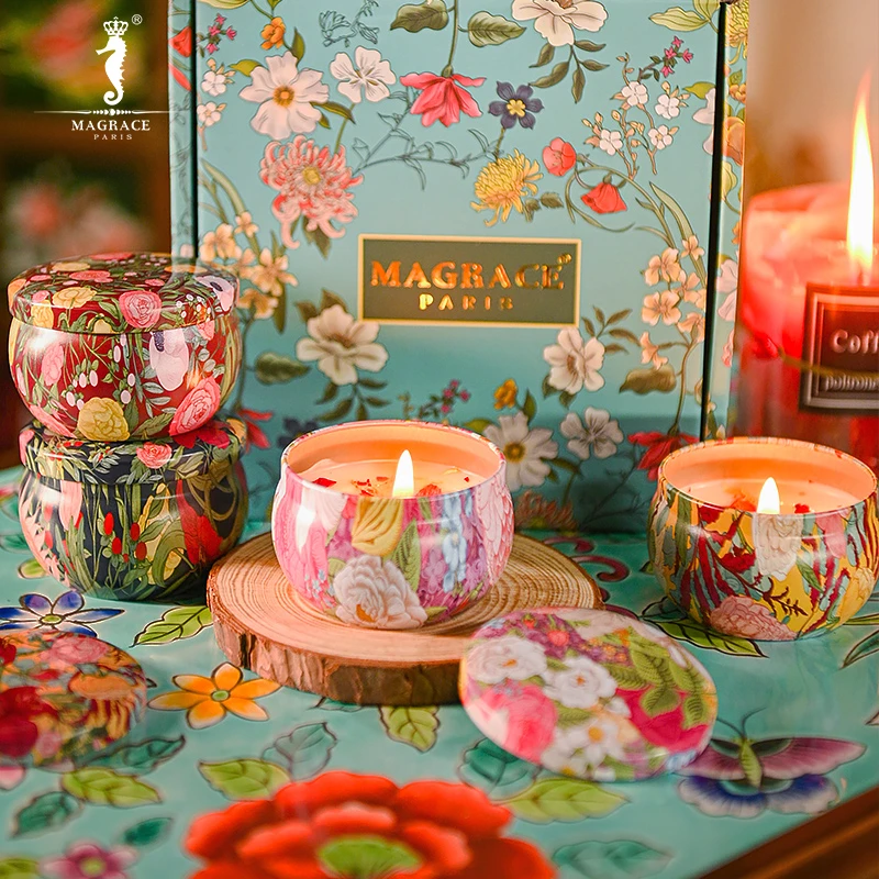 法国MAGRACE繁花香薰罐礼盒装4件套家用卧室花香氛蜡烛氛围感礼套
