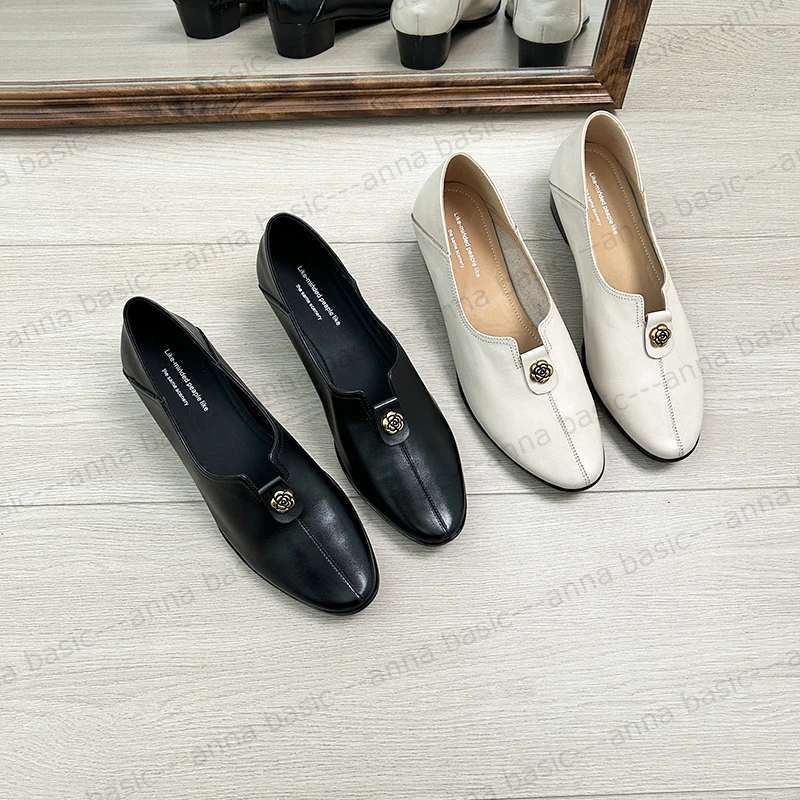 3cm/1929牛皮圆头粗跟单鞋女春秋百搭四季真皮低跟软皮妈妈鞋