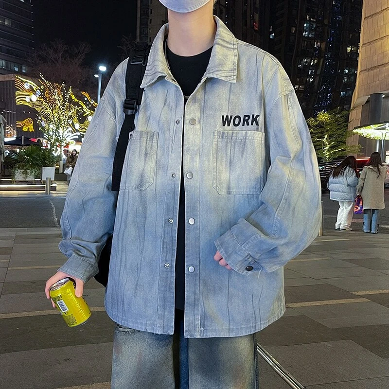 春装新款牛仔外套男装青少年高中生休闲时尚薄款夹克帅气衬衣