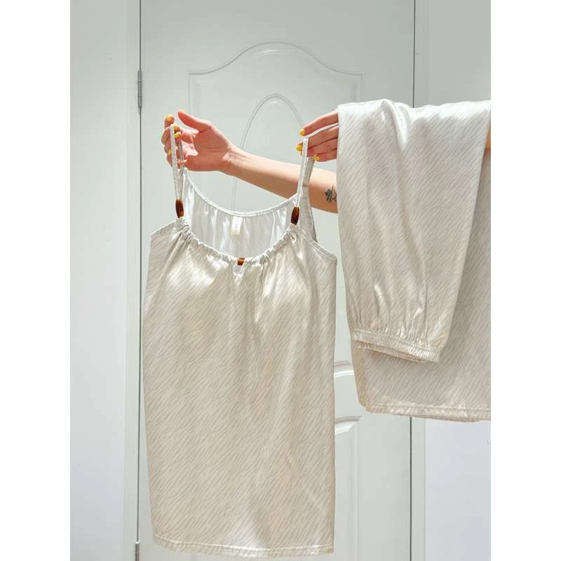 时尚休闲简约ins吊带睡衣女新中式复古家居服套装可外穿SY241078