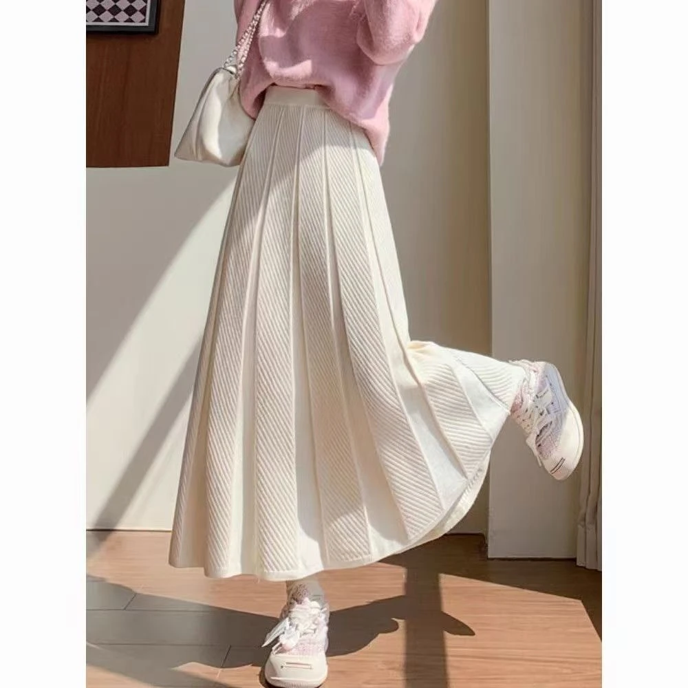 A301-350 欧若风高腰松紧带显瘦半身裙微胖H型长裙遮胯针织半身裙