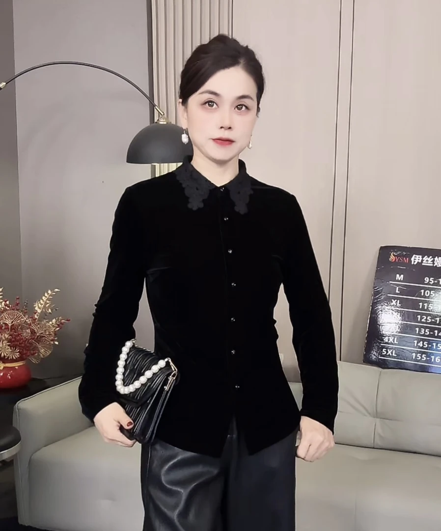 新款面膜丝绒时尚修身型衬衫百搭显瘦上衣