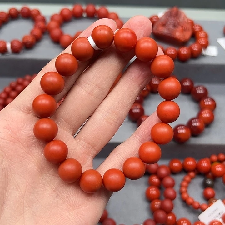 南红玛瑙保山五岔路 爆肉柿子红11mm未镶嵌