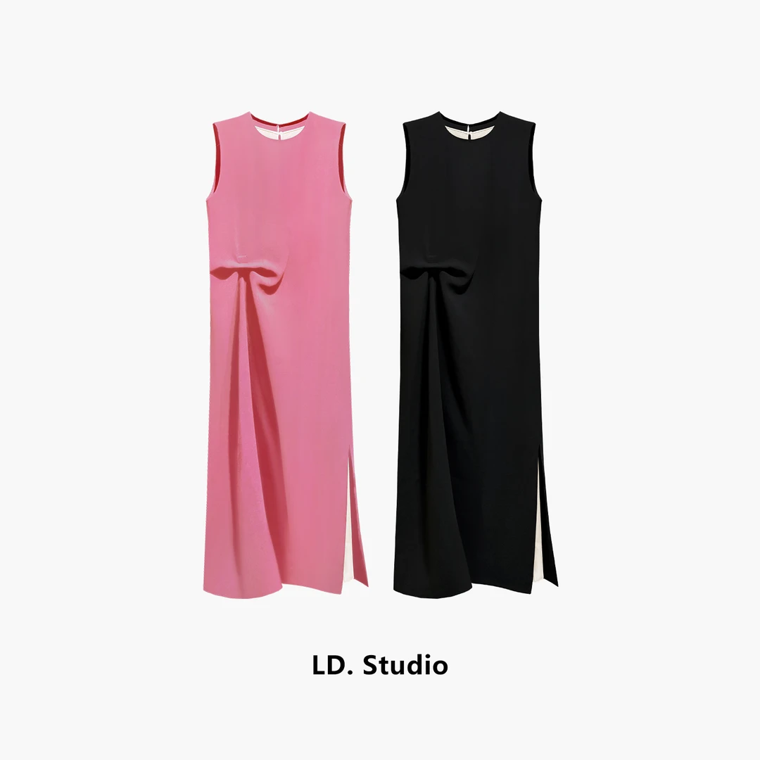 25年新爆款醋酸时尚连衣裙宽松设计不挑人显瘦纯色LDQ23128