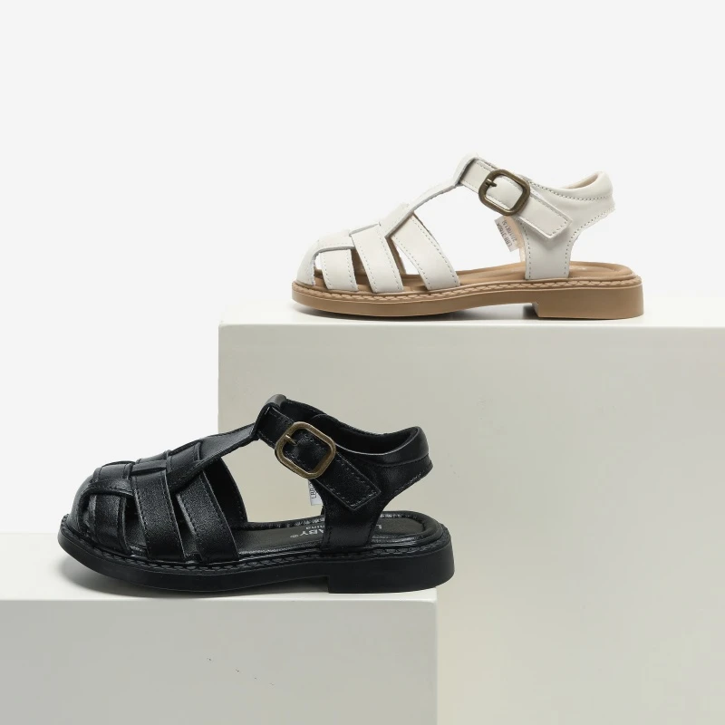 儿童夏季包头牛皮框子凉鞋3160