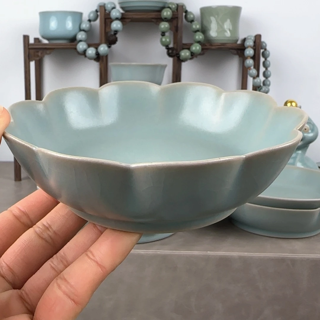 瓷片汝莲花洗支钉烧仿古釉