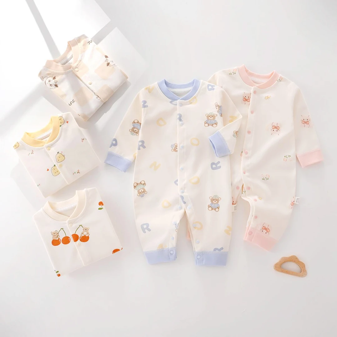 【专柜】春秋长袖哈衣爬服纯棉无骨新生儿婴儿卡通连体衣婴儿新生婴