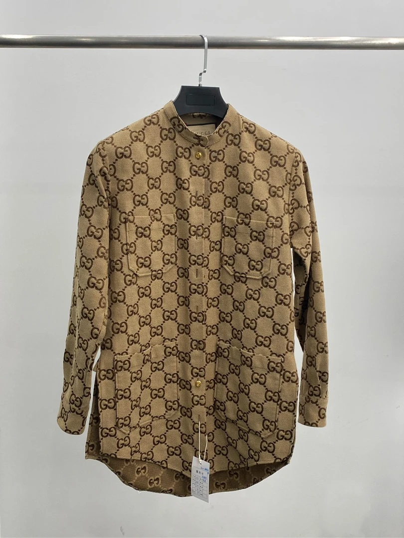 99新 GUCCI/古驰 满印帆布衬衫外套 棕色 36码
