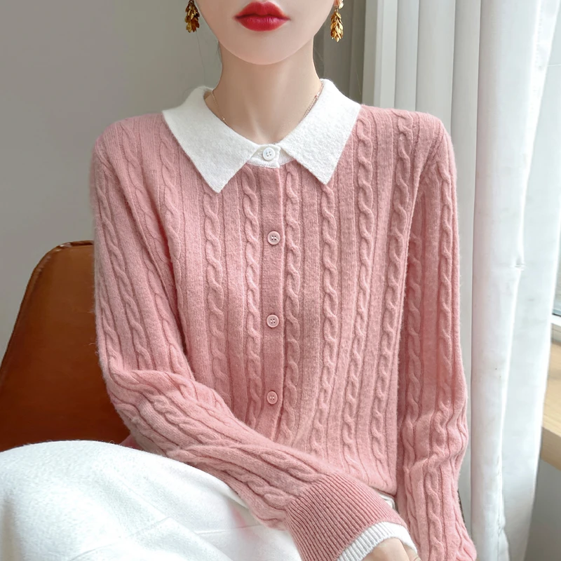 （A550）翻领假两件针织衫