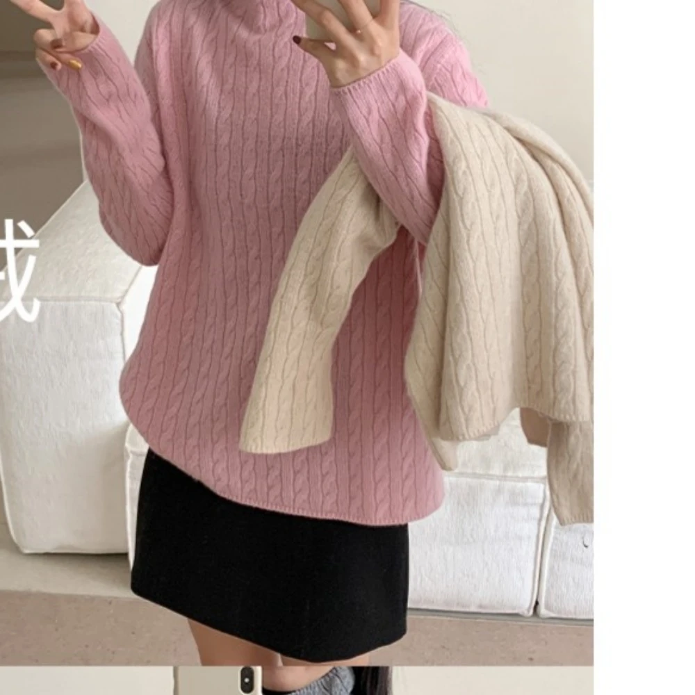 【玥玥家】山羊绒7.1%+92.9%绵羊毛【不可机洗】宽松长袖高领针织衫