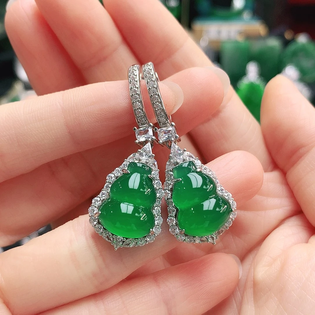 玛瑙/玉髓耳钉银S925镶嵌