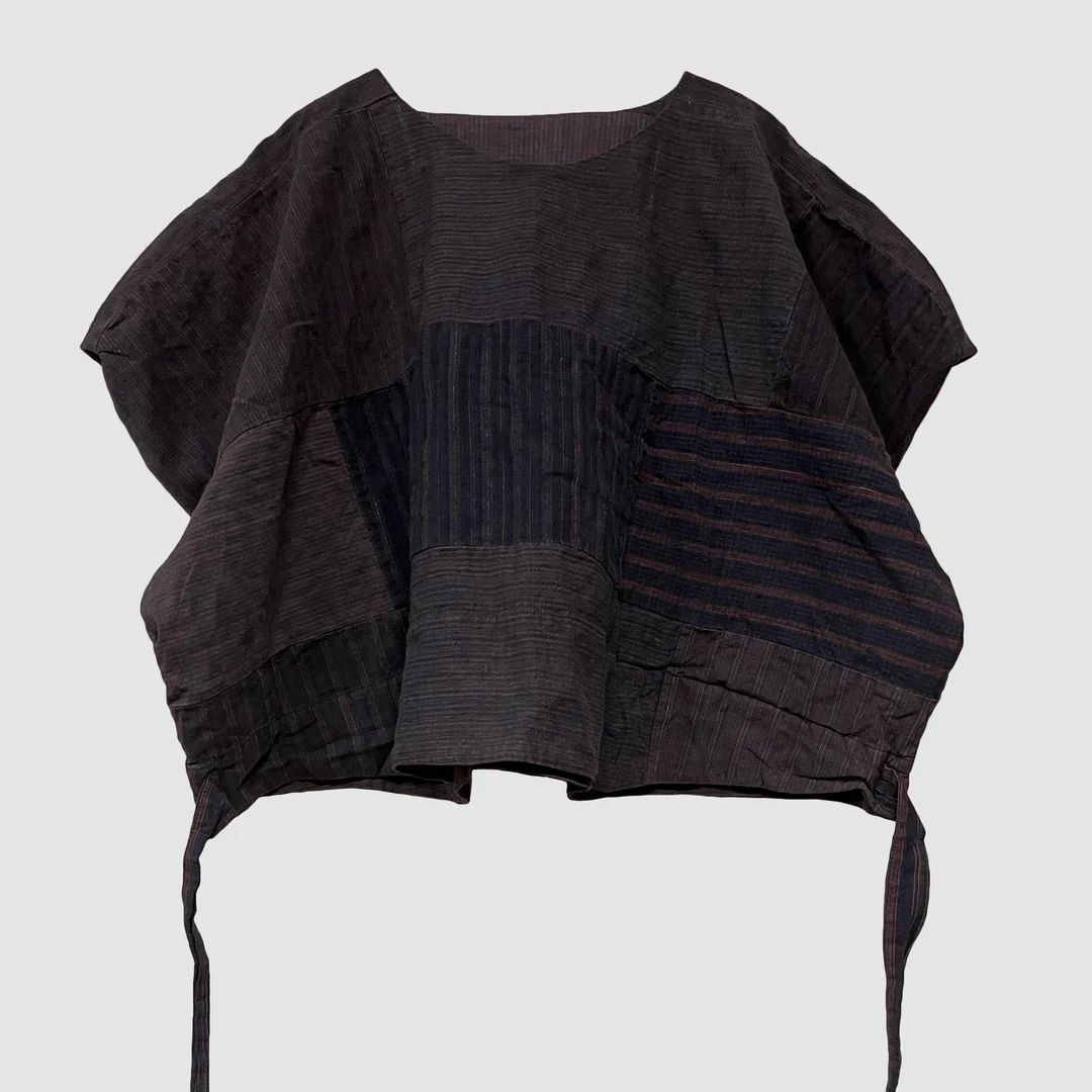 沉香布衣草堂 原创老布拼接套头双层马甲颜色格纹都不同随机发