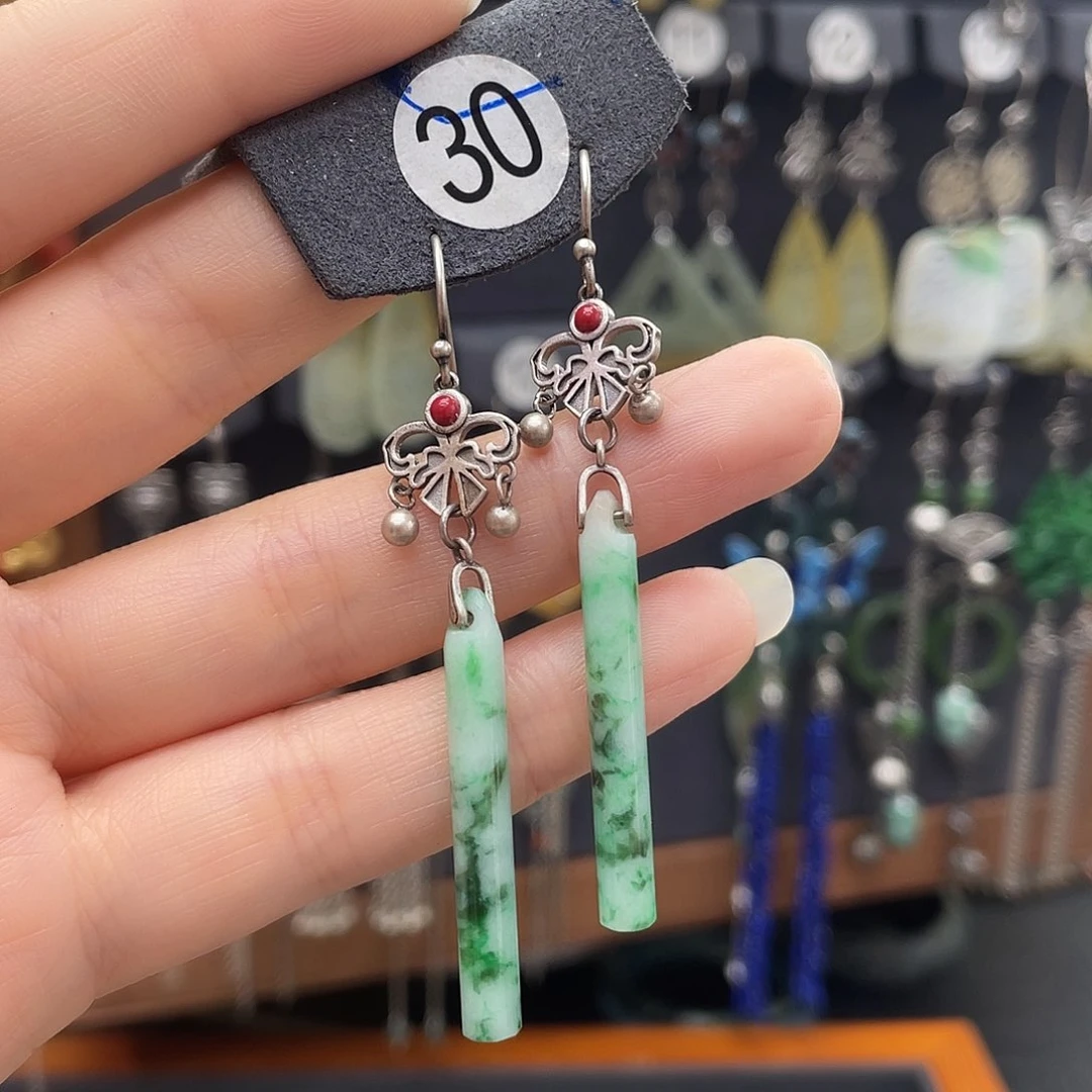 翡翠耳饰银S925镶嵌墨***浅862ghjhghj