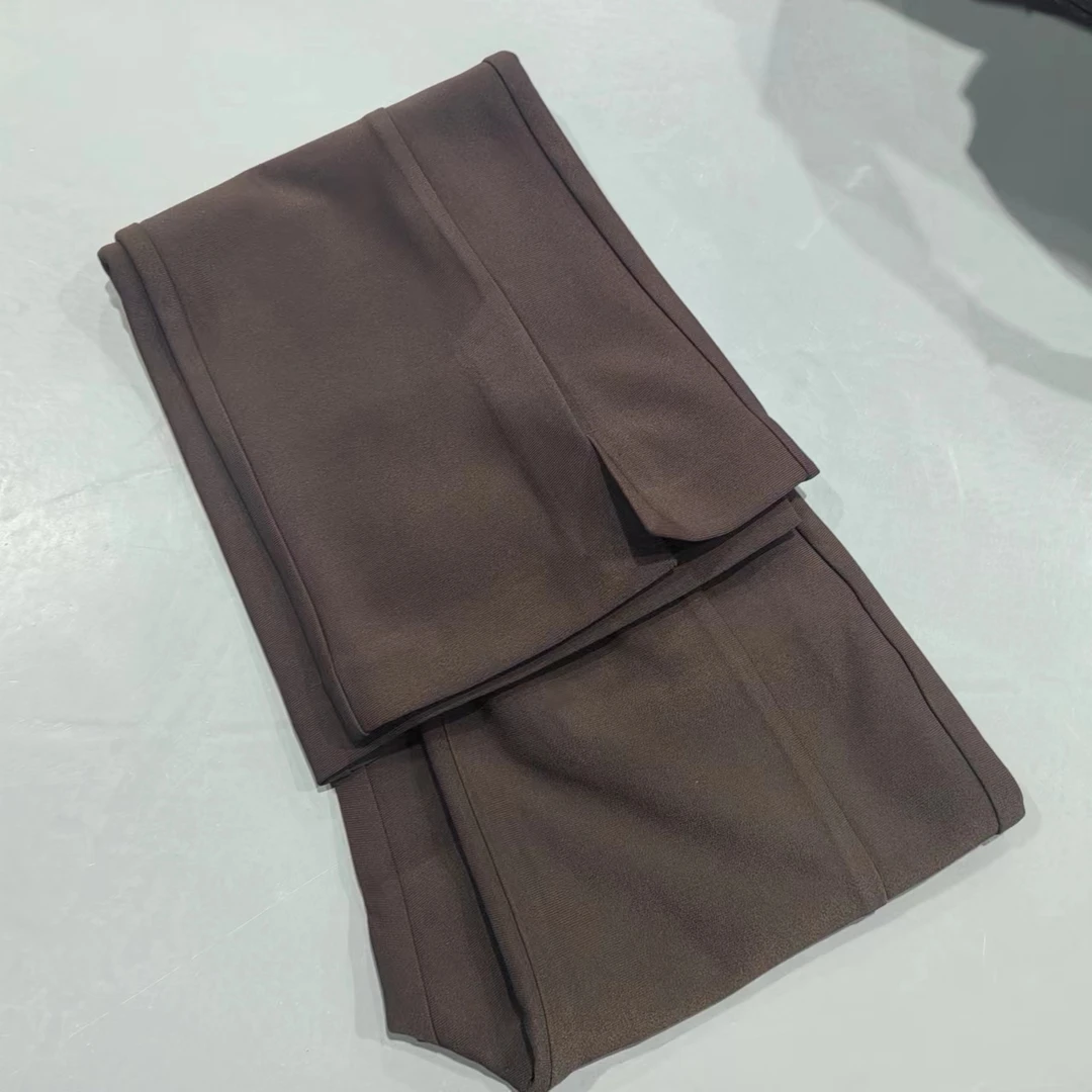 【南油玲姐】咖啡色腰头拼色裤脚微喇薄款休闲裤86087