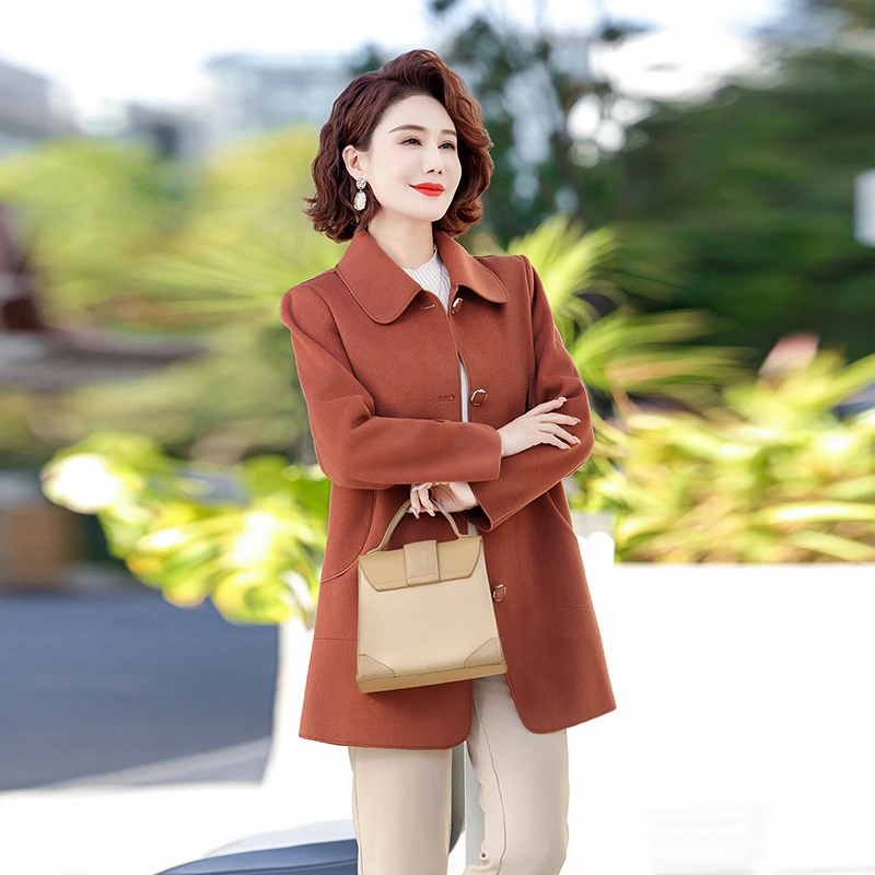 妈妈春装外套春秋新款中老年女装气质呢子大衣中年女士时尚上衣服