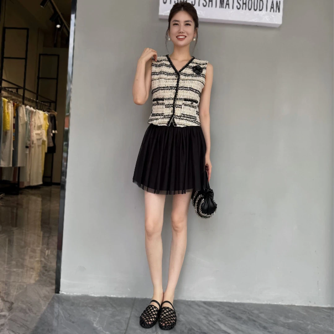 【俊英】小香风马甲背心2025夏季新款时尚百搭无袖套装外穿上衣外套