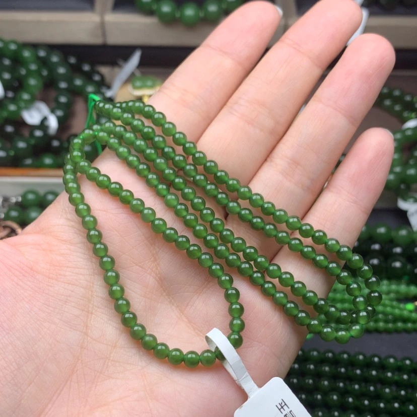 【闪购商品】颈饰未镶嵌和田玉（碧玉）4m辣绿无黑