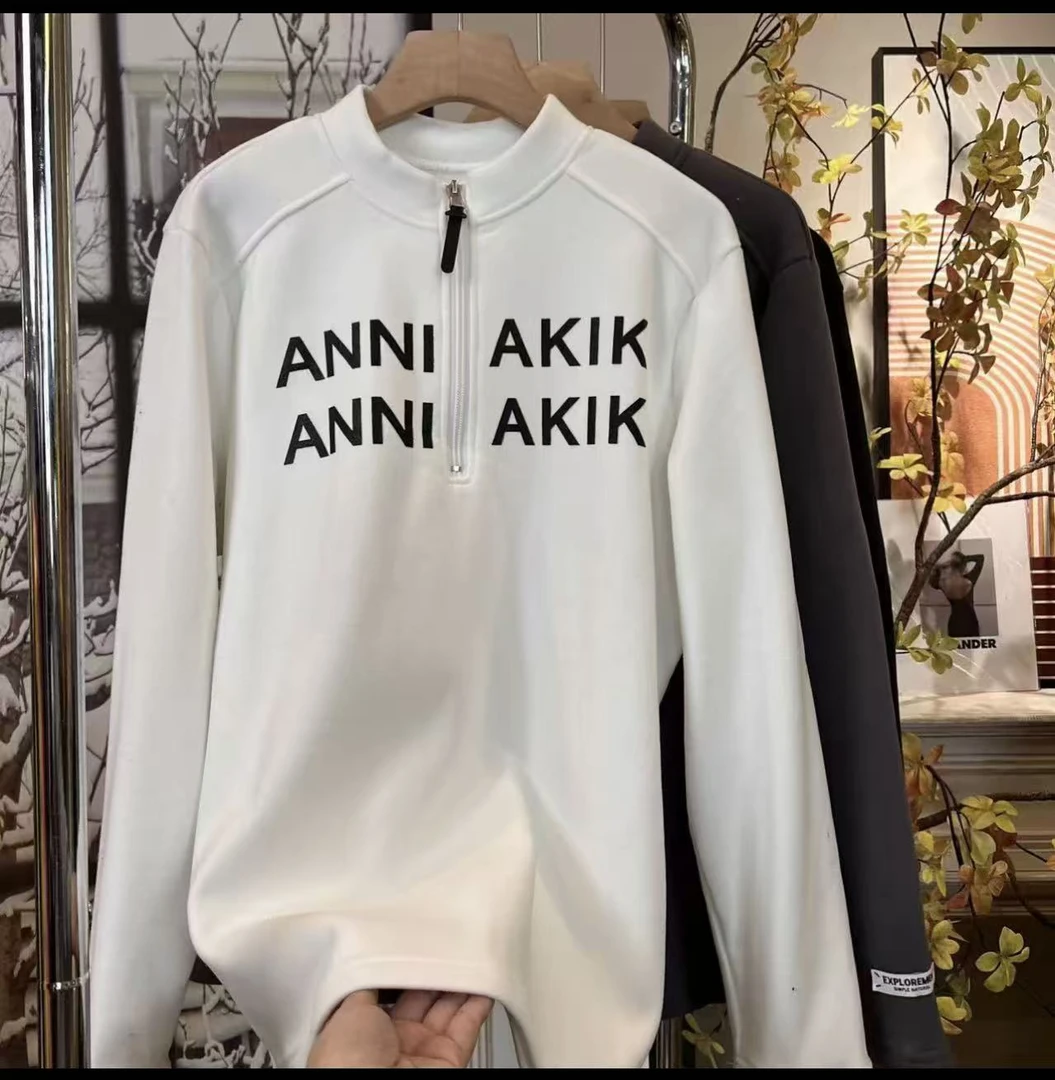 大码女装-020长袖风圆领拼接拉链字母T恤印花休闲半拉链