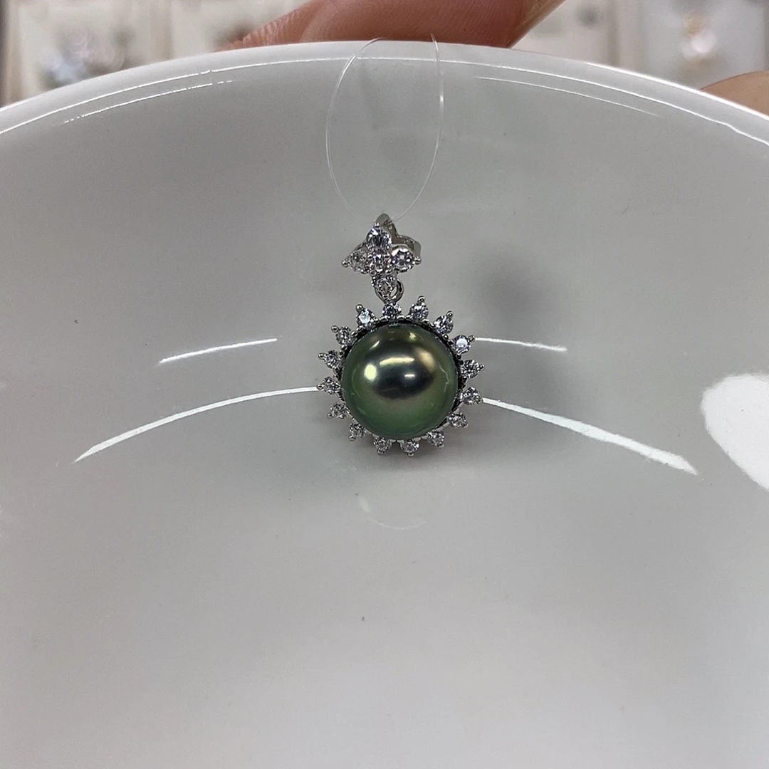 吊坠(不含链)银S925镶嵌海水珍珠大溪地9-10
