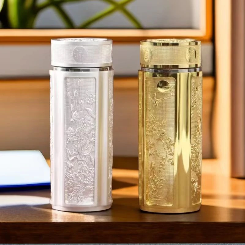 高端加厚龙凤呈祥银杯高档礼品家用银离子水杯子银离子双层保温杯