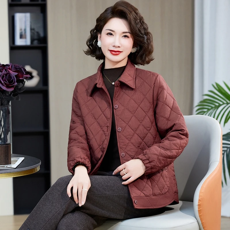 妈妈装开衫翻领外套洋气时尚中老年气质减龄春秋休闲短款女装