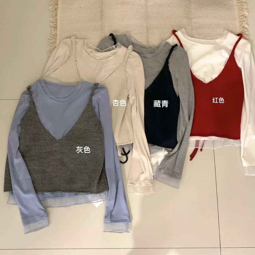 v领吊带打底针织衫女秋冬2025新款冬季高级感叠穿假两件上衣