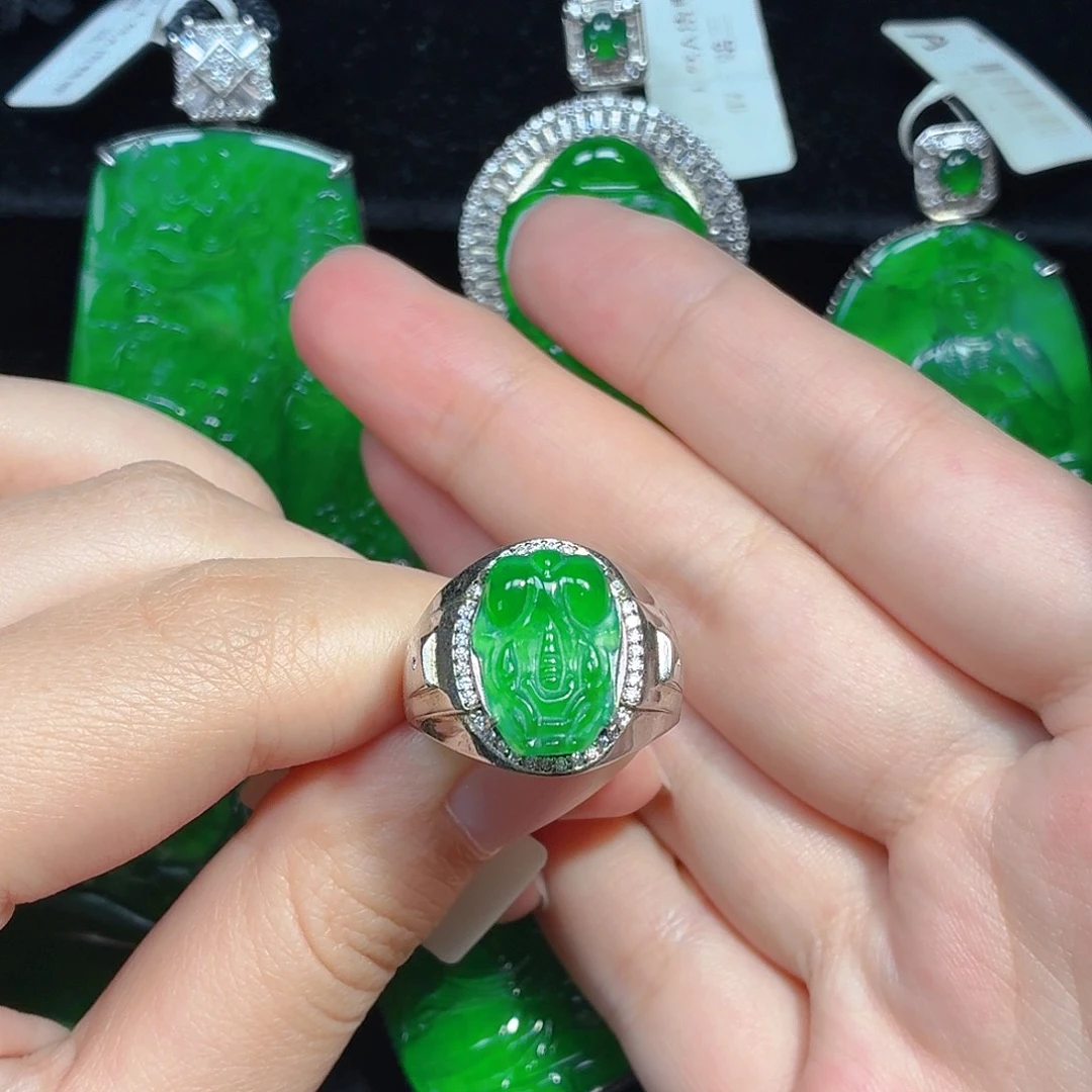 翡翠银S925镶嵌戒指天然A货翡翠